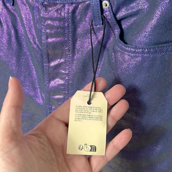 NEW Levi’s Premium purple metallic iridescent Ribcage straight ankle jeans, 26 - Picture 13 of 13